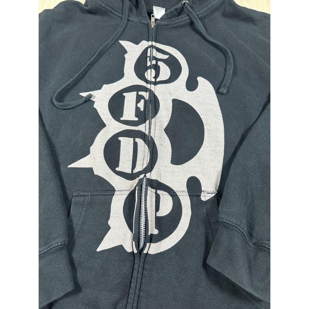 Mens Hoodie Black Five Finger Death Punch Knuckle Skull Graphic Pockets Full Zip - Picture 2 of 8